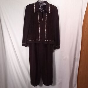 St.John Brown with Silver Trim Santana Knit Pantsuit Size 6/8